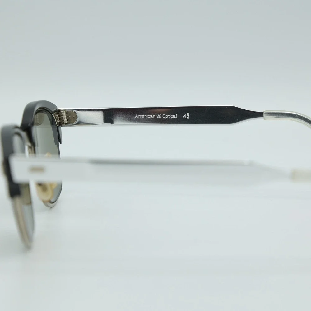 VTG 1960's American Optical Clubmaster Browline‎ Sunglasses Silver Black 4 3/4